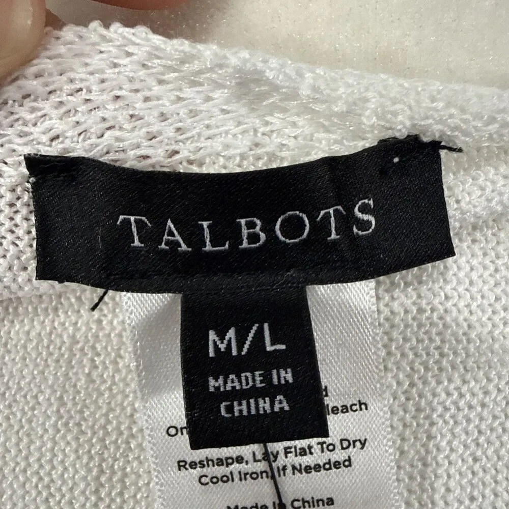 Talbots White Linen Blend Lightweight Shawl Poncho Wrap Women’s Sz M/L Coastal